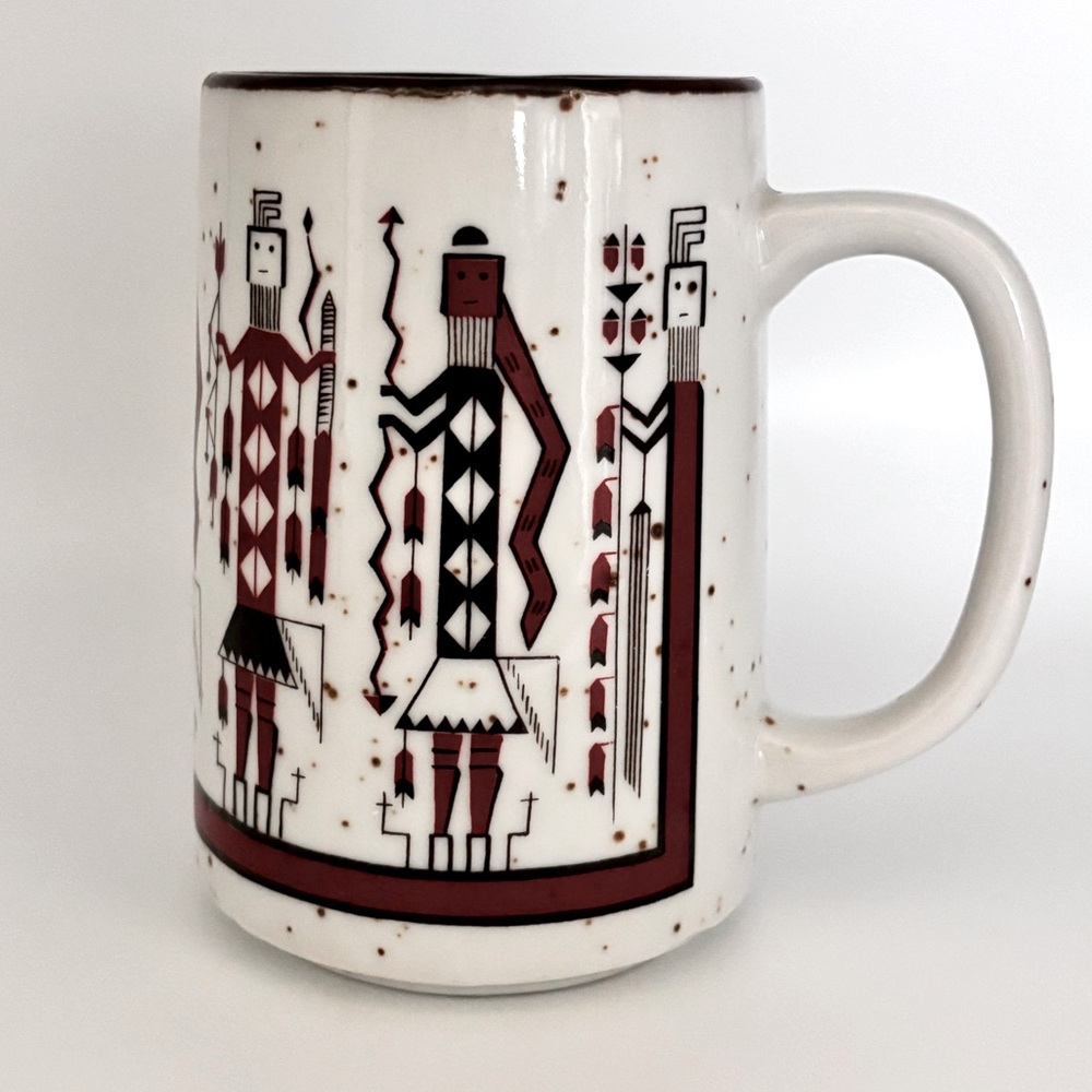 Tribal Design Indian Theme Stoneware Porcelain Vintage Mug Native American